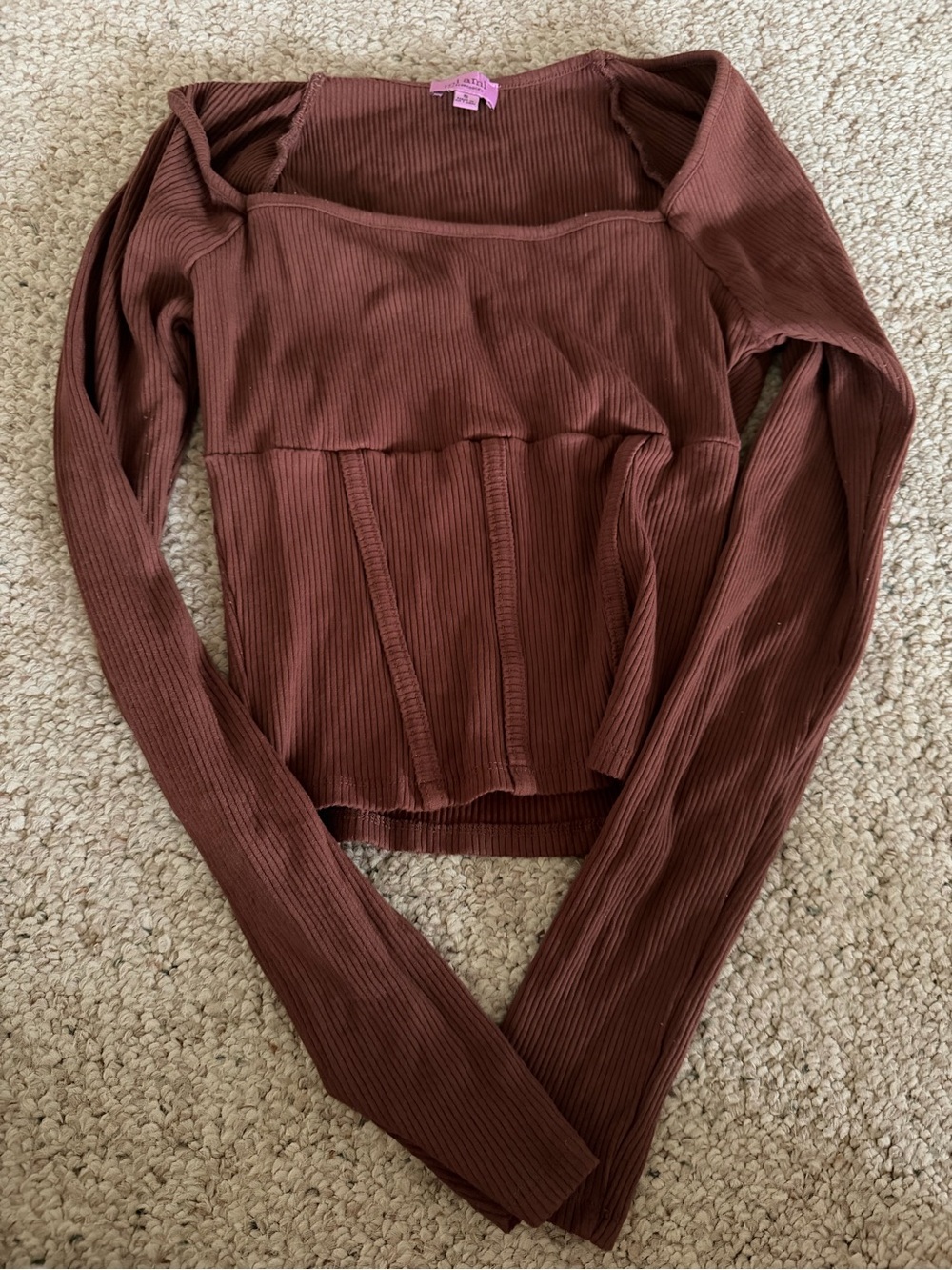 Ribbed Long-Sleeve Square Neck Top